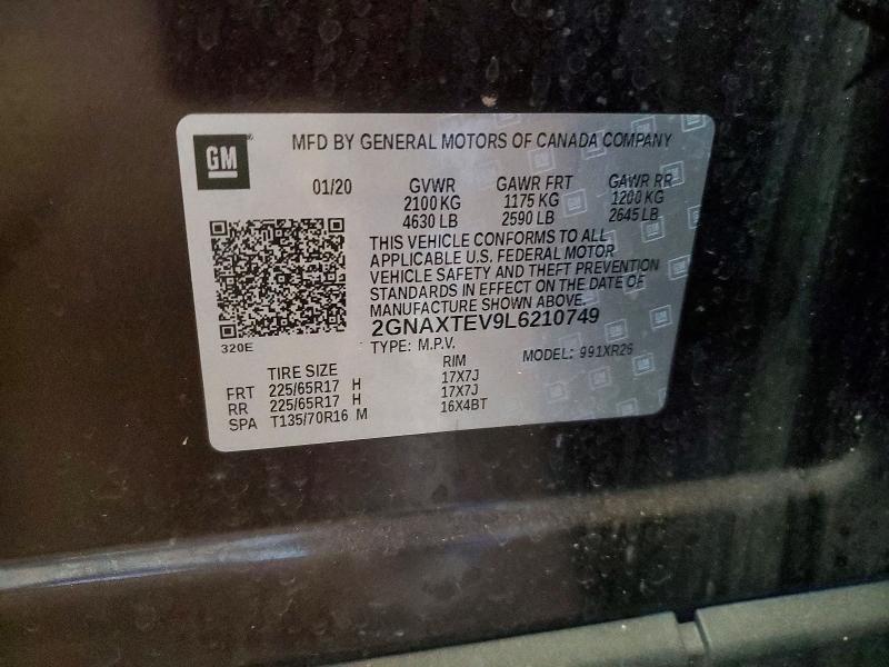 Продаж на аукціоні авто 2020 Chevrolet Equinox, vin: 2GNAXTEV9L6210749, номер лоту: 60828986