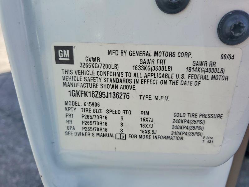 58333246 :رقم المزاد ، 1GKFK16Z95J136276 vin ، 2005 Gmc Yukon Xl مزاد بيع