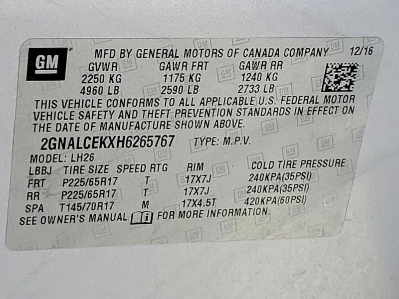 Aukcja sprzedaży 2017 Chevrolet Equinox, vin: 2GNALCEKXH6265767, numer aukcji: 60721306