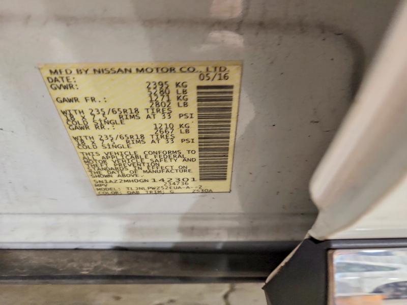 Aukcja sprzedaży 2016 Nissan Murano, vin: 5N1AZ2MH0GN142301, numer aukcji: 61917696