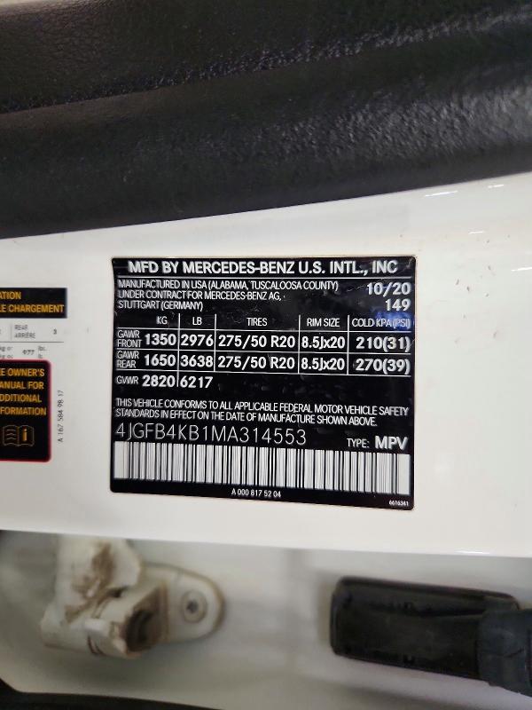 Aukcja sprzedaży 2021 Mercedes-benz Gle, vin: 4JGFB4KB1MA314553, numer aukcji: 62563966