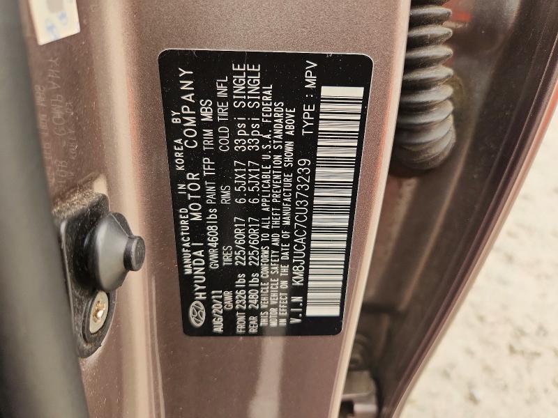 Aukcja sprzedaży 2012 Hyundai Tucson, vin: KM8JUCAC7CU373239, numer aukcji: 60828176