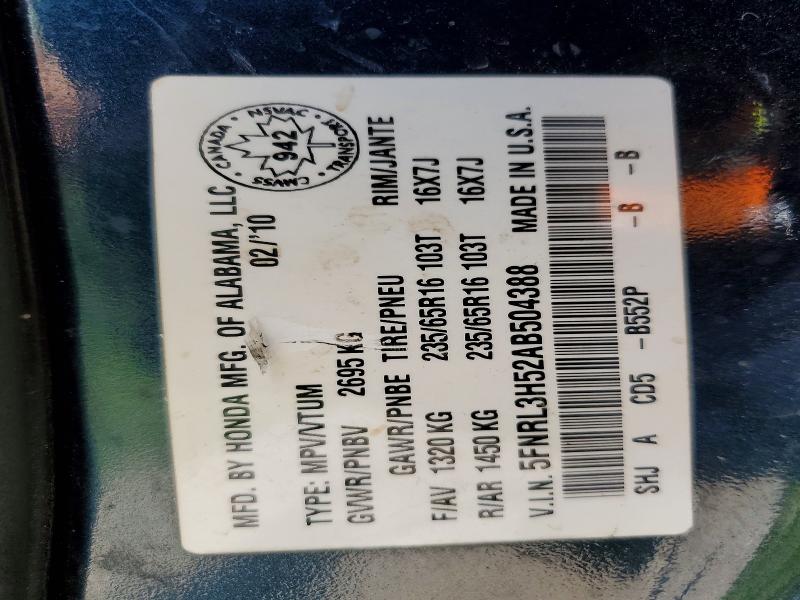 Продаж на аукціоні авто 2010 Honda Odyssey, vin: 5FNRL3H52AB504388, номер лоту: 62207366
