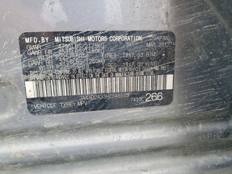 60849346 :رقم المزاد ، JA4AD2A33HZ046503 vin ، 2017 Mitsubishi Outlander مزاد بيع