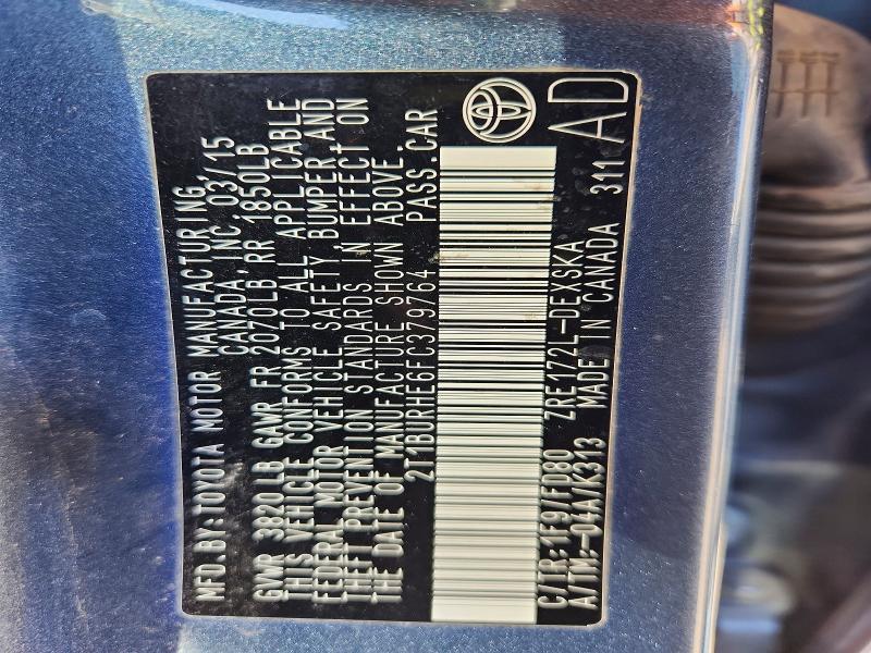 60510906 :رقم المزاد ، 2T1BURHE6FC379764 vin ، 2015 Toyota Corolla مزاد بيع
