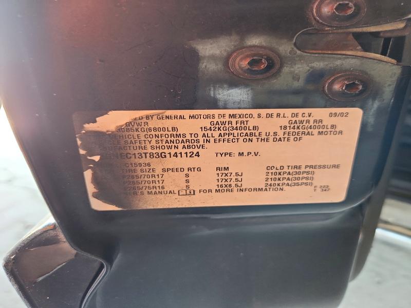 60520126 :رقم المزاد ، 3GNEC13T83G141124 vin ، 2003 Chevrolet Avalanche مزاد بيع