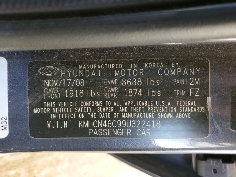 2009 Hyundai Accent მანქანა იყიდება აუქციონზე, vin: KMHCN46C99U322418, აუქციონის ნომერი: 62783736