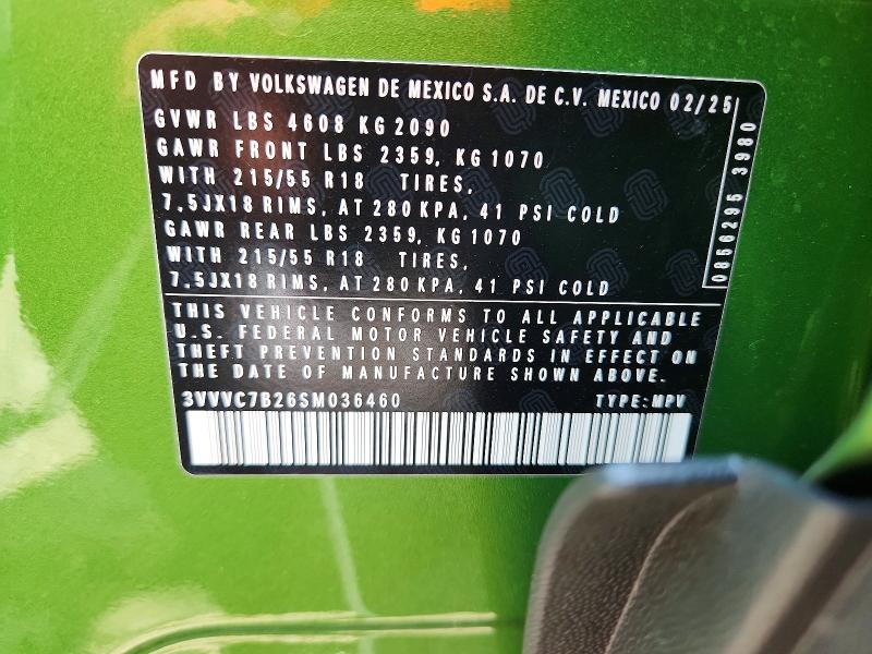 63298966 :رقم المزاد ، 3VVVC7B26SM036460 vin ، 2025 Volkswagen Taos مزاد بيع
