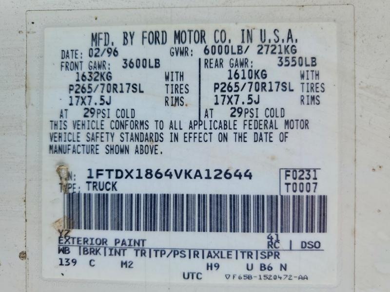1997 Ford F150 მანქანა იყიდება აუქციონზე, vin: 1FTDX1864VKA12644, აუქციონის ნომერი: 61045856