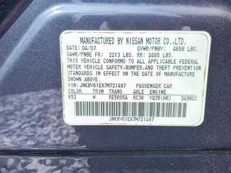 Продаж на аукціоні авто 2007 Infiniti G35, vin: JNKBV61EX7M721497, номер лоту: 61179306