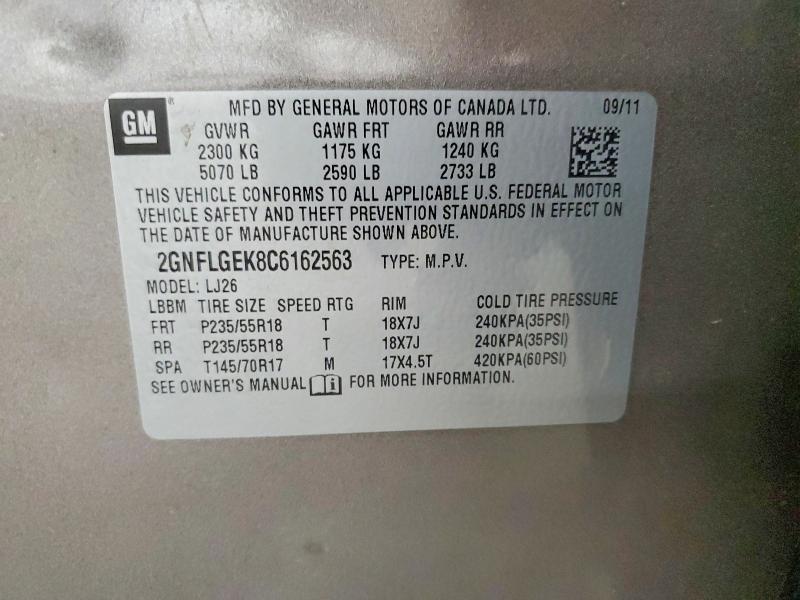 61873646 :رقم المزاد ، 2GNFLGEK8C6162563 vin ، 2012 Chevrolet Equinox مزاد بيع
