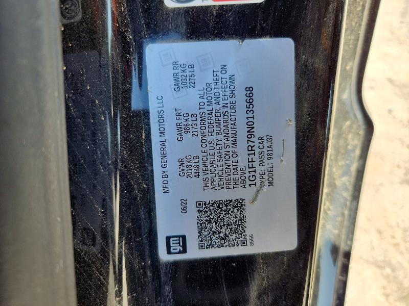 61965216 :رقم المزاد ، 1G1FF1R79N0135668 vin ، 2022 Chevrolet Camaro مزاد بيع