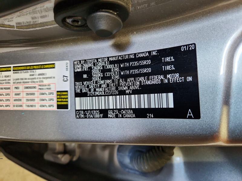 61139206 :رقم المزاد ، 2T2YZMDA9LC231326 vin ، 2020 Lexus Rx مزاد بيع