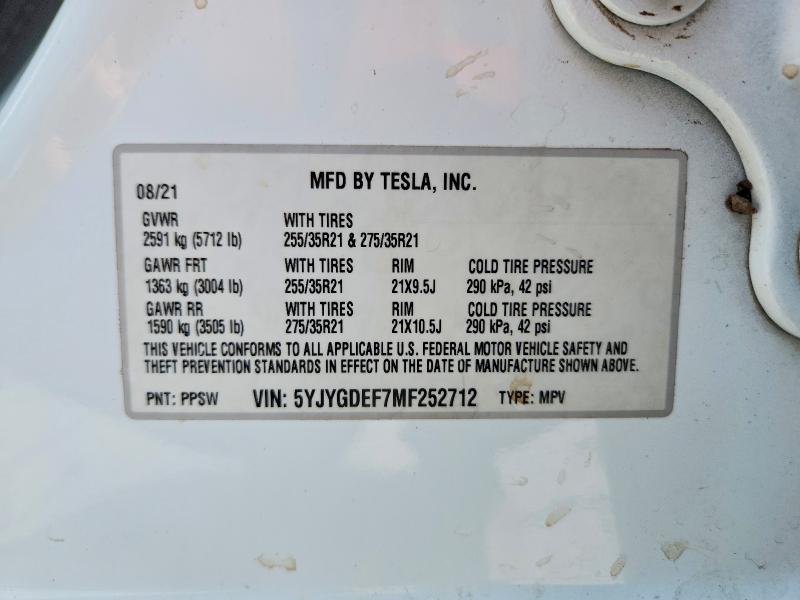 Aukcja sprzedaży 2021 Tesla Model Y, vin: 5YJYGDEF7MF252712, numer aukcji: 62345756