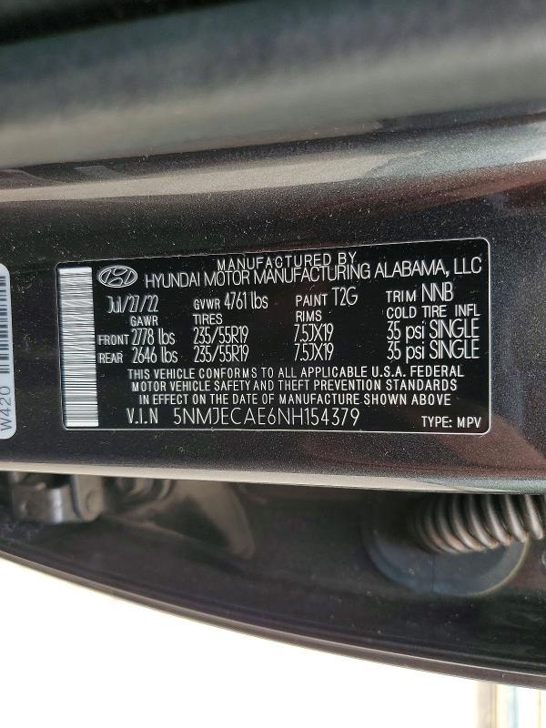 Aukcja sprzedaży 2022 Hyundai Tucson, vin: 5NMJECAE6NH154379, numer aukcji: 60956516