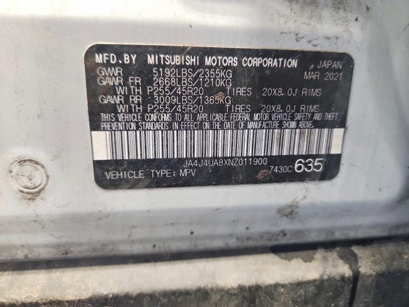 2022 Mitsubishi Outlander მანქანა იყიდება აუქციონზე, vin: JA4J4UA8XNZ011900, აუქციონის ნომერი: 61980336