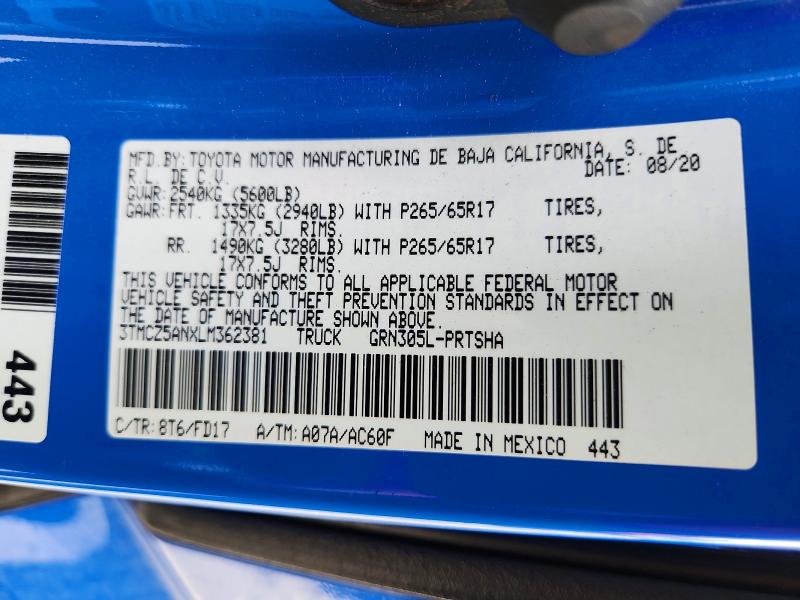 61510776 :رقم المزاد ، 3TMCZ5ANXLM362381 vin ، 2020 Toyota Tacoma مزاد بيع