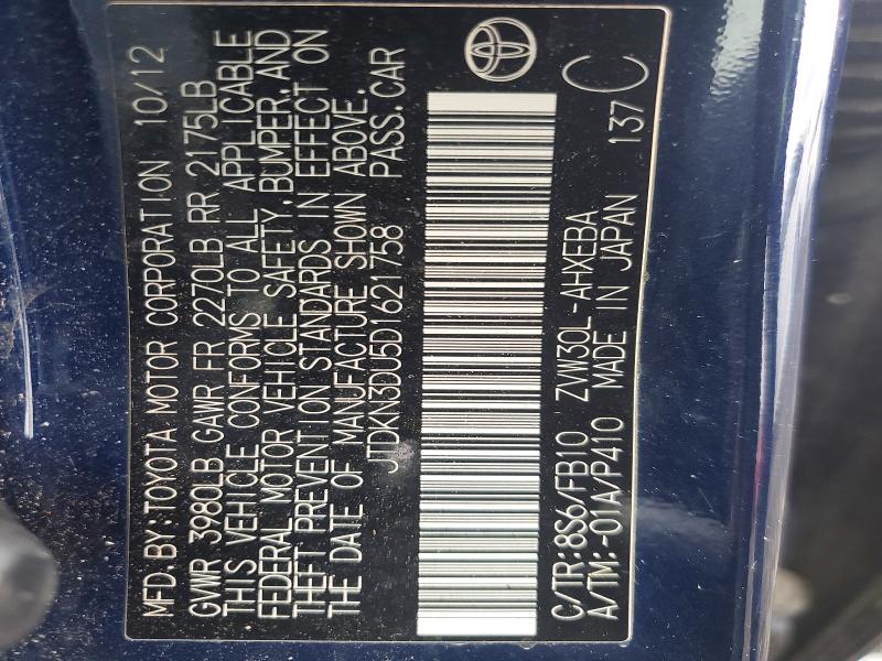 61383046 :رقم المزاد ، JTDKN3DU5D1621758 vin ، 2013 Toyota Prius مزاد بيع