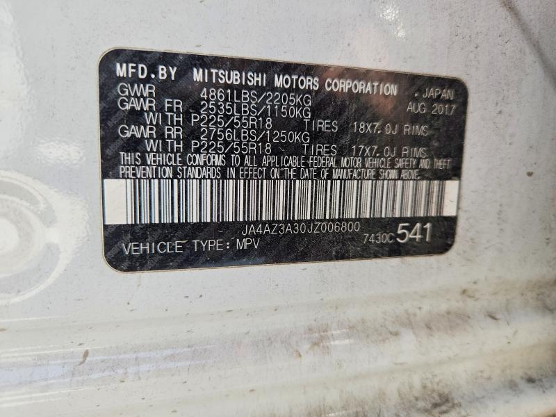 2018 Mitsubishi Outlander მანქანა იყიდება აუქციონზე, vin: JA4AZ3A30JZ006800, აუქციონის ნომერი: 62718346