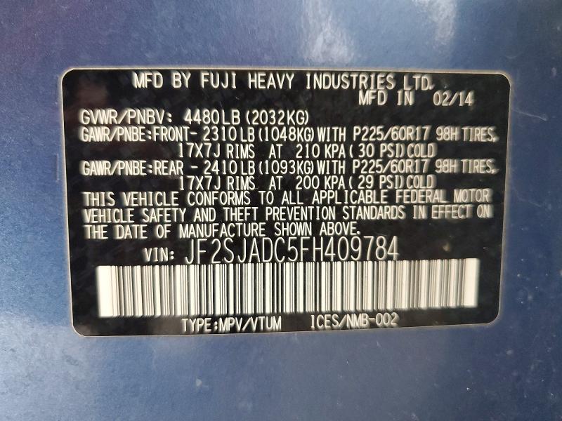 Продаж на аукціоні авто 2015 Subaru Forester, vin: JF2SJADC5FH409784, номер лоту: 61998526