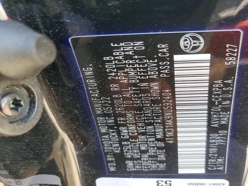 2022 Toyota Camry მანქანა იყიდება აუქციონზე, vin: 4T1K31AK9NU592404, აუქციონის ნომერი: 60316156