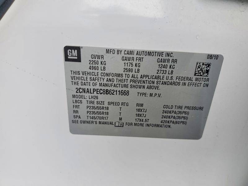 Aukcja sprzedaży 2011 Chevrolet Equinox, vin: 2CNALPEC8B6211668, numer aukcji: 59885636