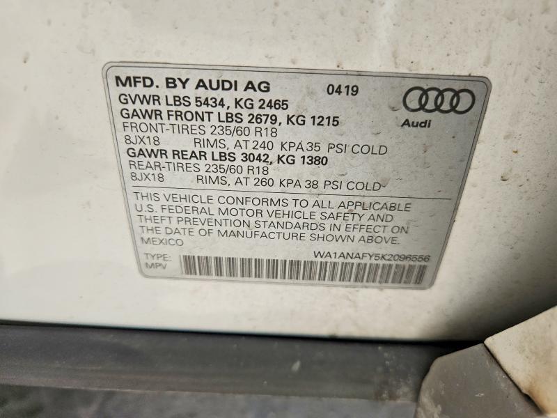 60074716 :رقم المزاد ، WA1ANAFY5K2096556 vin ، 2019 Audi Q5 مزاد بيع