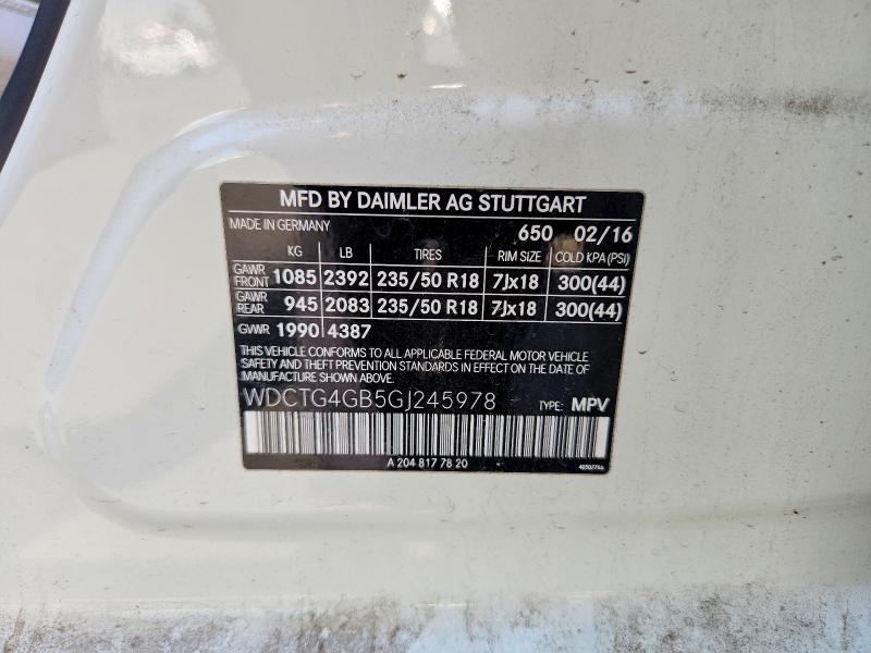 62220946 :رقم المزاد ، WDCTG4GB5GJ245978 vin ، 2016 Mercedes-benz Gla مزاد بيع
