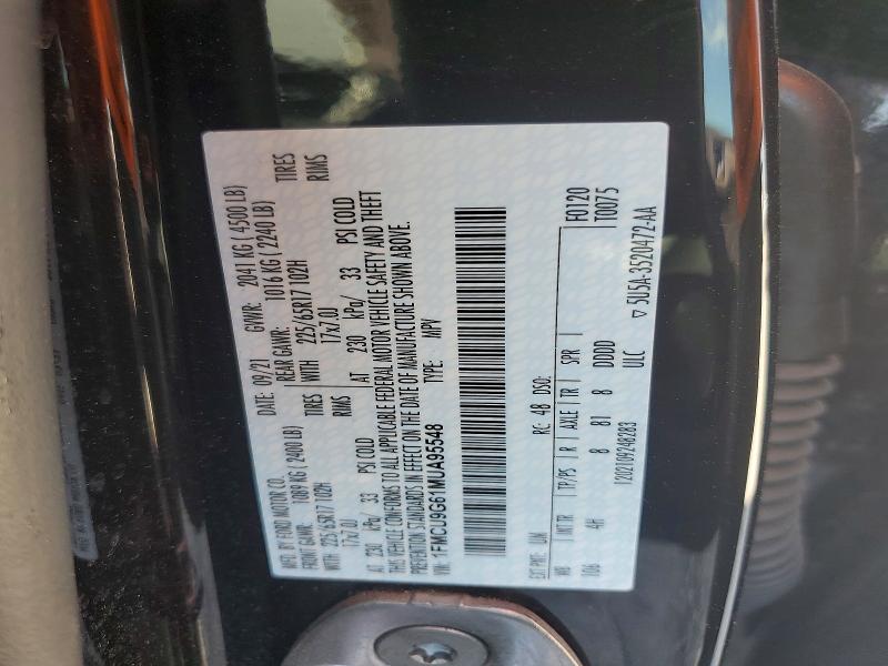 59570836 :رقم المزاد ، 1FMCU9G61MUA95548 vin ، 2021 Ford Escape مزاد بيع