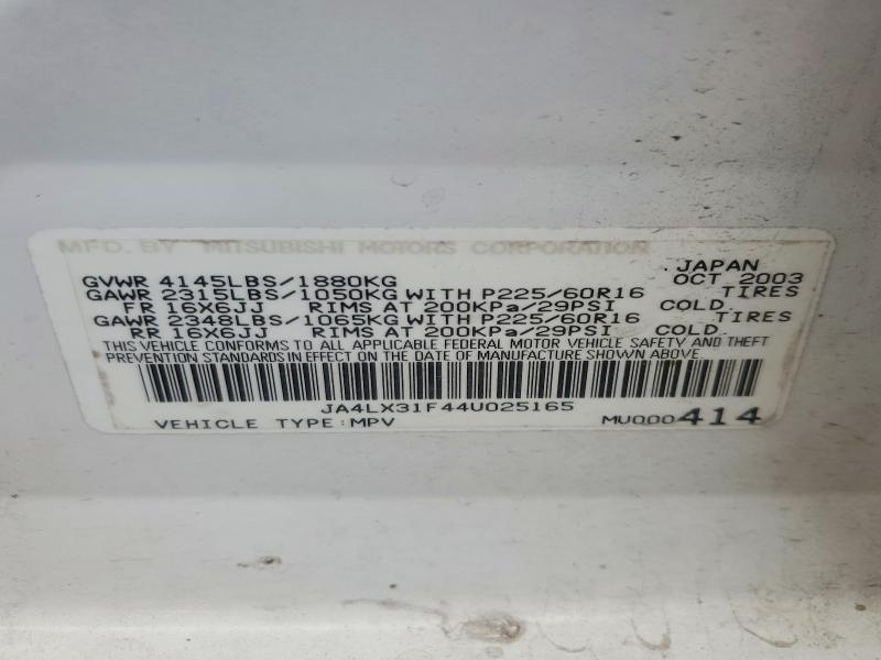 Aukcja sprzedaży 2004 Mitsubishi Outlander, vin: JA4LX31F44U025165, numer aukcji: 60193146