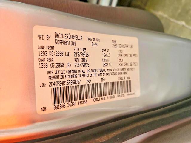 62657856 :رقم المزاد ، 2D4GP24R15R268957 vin ، 2005 Dodge Grand Caravan مزاد بيع