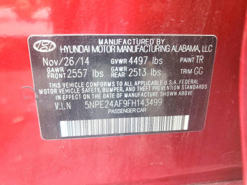 59870196 :رقم المزاد ، 5NPE24AF9FH143499 vin ، 2015 Hyundai Sonata مزاد بيع