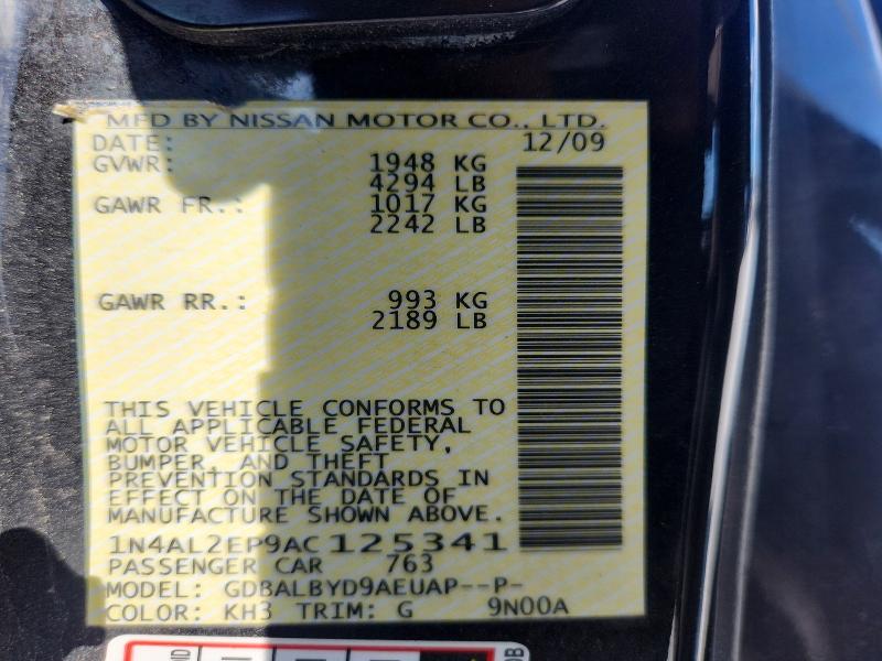 2010 Nissan Altima მანქანა იყიდება აუქციონზე, vin: 1N4AL2EP9AC125341, აუქციონის ნომერი: 60865066