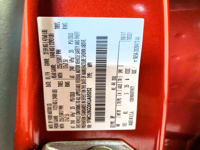 Aukcja sprzedaży 2019 Ford Escape, vin: 1FMCU9GD0KUA95052, numer aukcji: 63286686