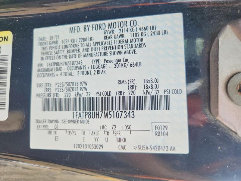 Aukcja sprzedaży 2021 Ford Mustang, vin: 1FATP8UH7M5107343, numer aukcji: 61174316