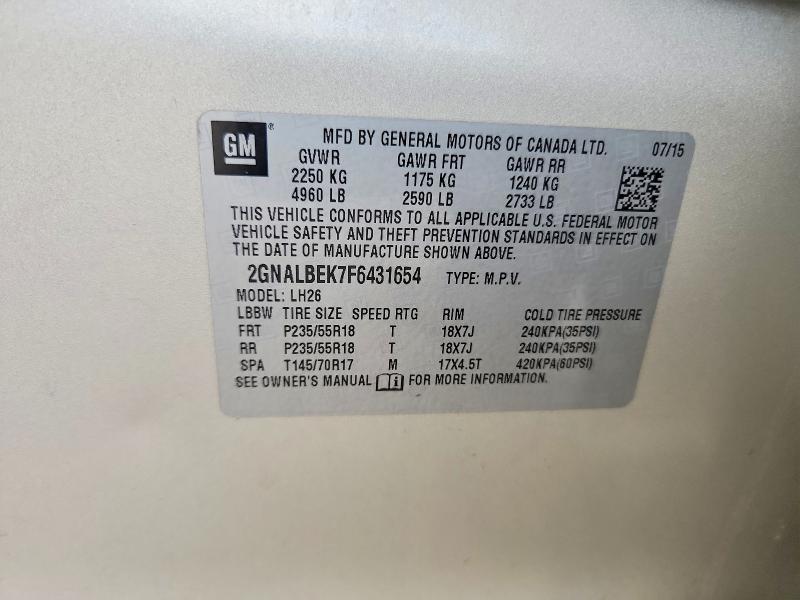 Продажа на аукционе авто 2015 Chevrolet Equinox, vin: 2GNALBEK7F6431654, номер лота: 62136816