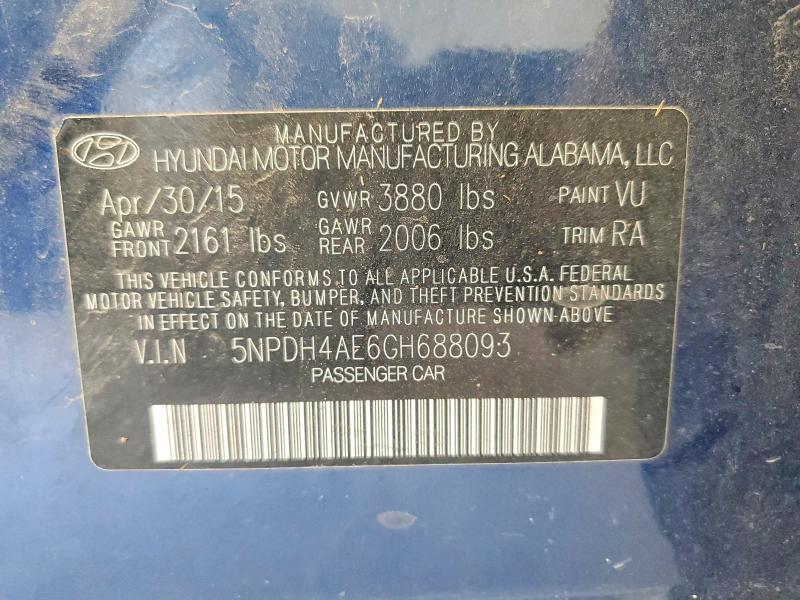 Продажа на аукционе авто 2016 Hyundai Elantra, vin: 5NPDH4AE6GH688093, номер лота: 59373296