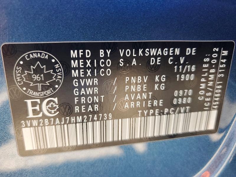 Продаж на аукціоні авто 2017 Volkswagen Jetta, vin: 3VW2B7AJ7HM274739, номер лоту: 59587806