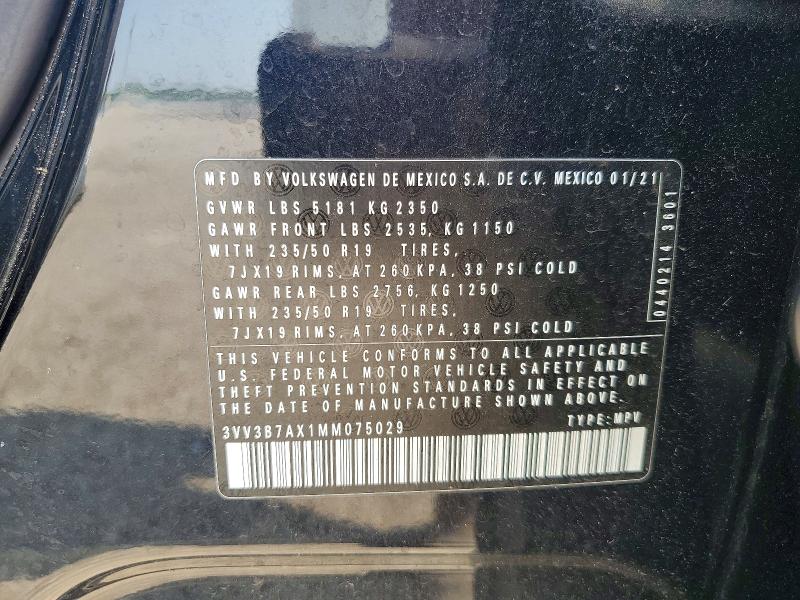 Продаж на аукціоні авто 2021 Volkswagen Tiguan, vin: 3VV3B7AX1MM075029, номер лоту: 62861306
