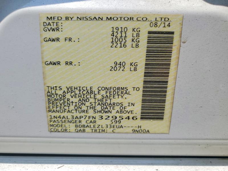 Продаж на аукціоні авто 2015 Nissan Altima, vin: 1N4AL3AP7FN329546, номер лоту: 59387566