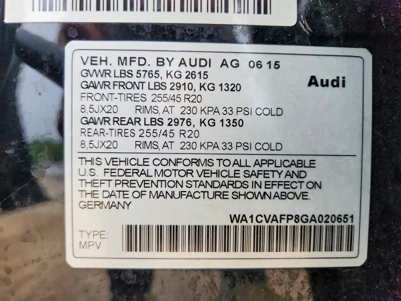Продаж на аукціоні авто 2016 Audi Q5, vin: WA1CVAFP8GA020651, номер лоту: 59707336