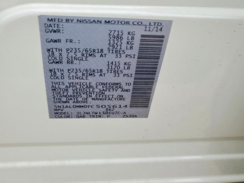 Aukcja sprzedaży 2015 Infiniti Qx60, vin: 5N1AL0MM0FC505614, numer aukcji: 60888886