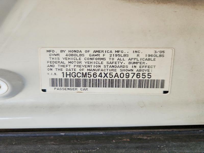2005 Honda Accord მანქანა იყიდება აუქციონზე, vin: 1HGCM564X5A097655, აუქციონის ნომერი: 60885656