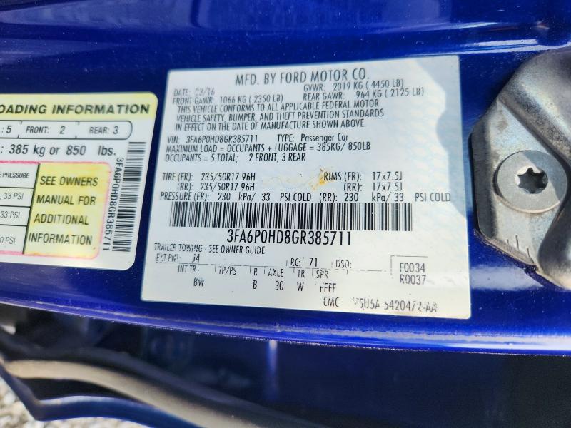 2016 Ford Fusion მანქანა იყიდება აუქციონზე, vin: 3FA6P0HD8GR385711, აუქციონის ნომერი: 60790676
