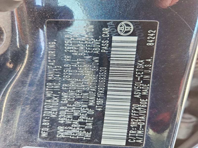 2013 Toyota Camry მანქანა იყიდება აუქციონზე, vin: 4T1BF1FK8DU683520, აუქციონის ნომერი: 62272986