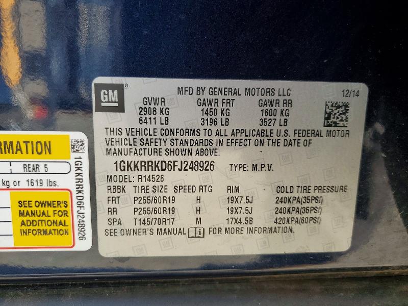 Продаж на аукціоні авто 2015 Gmc Acadia, vin: 1GKKRRKD6FJ248926, номер лоту: 60113466