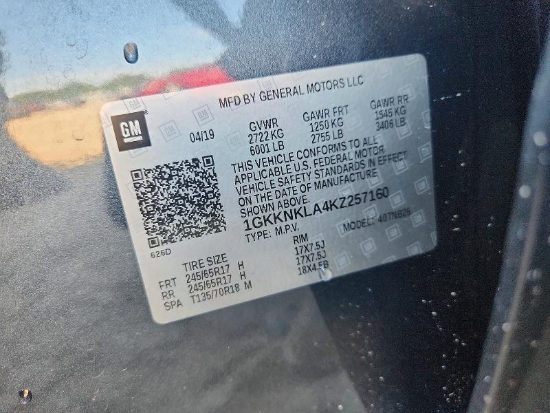 59882196 :رقم المزاد ، 1GKKNKLA4KZ257160 vin ، 2019 Gmc Acadia مزاد بيع