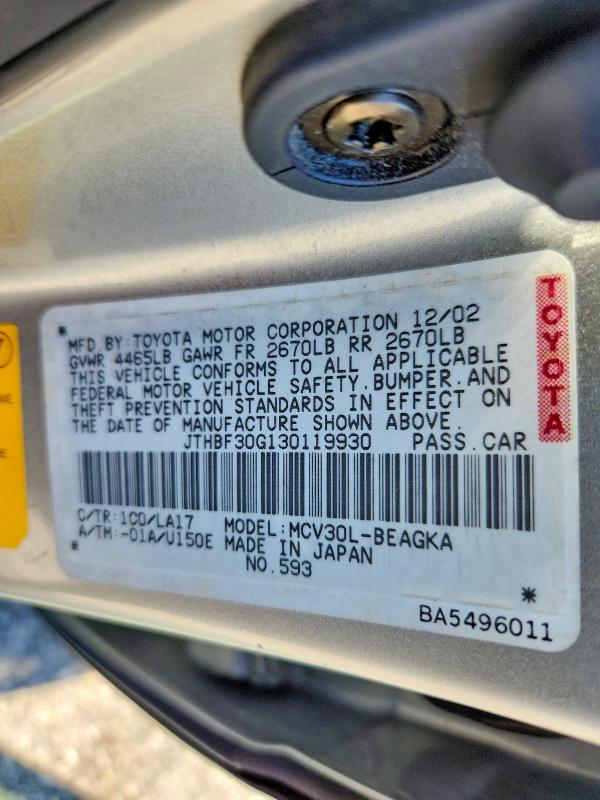 62630666 :رقم المزاد ، JTHBF30G130119930 vin ، 2003 Lexus Es 300 مزاد بيع