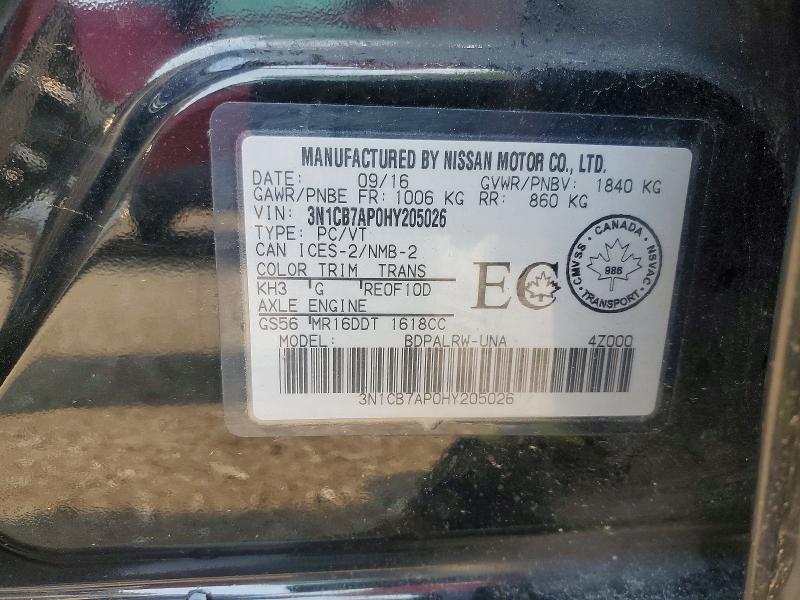Продажа на аукционе авто 2017 Nissan Sentra, vin: 3N1CB7AP0HY205026, номер лота: 61972666