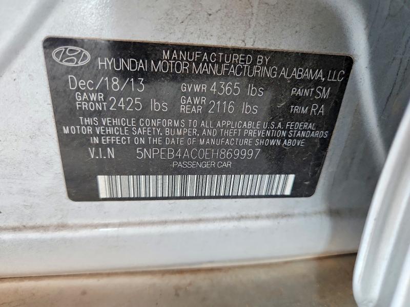 62597116 :رقم المزاد ، 5NPEB4AC0EH869997 vin ، 2014 Hyundai Sonata مزاد بيع